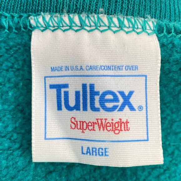 Tultex Vintage Sweatshirt 90s Deep V Teal Green Large Retro Preppy - Picture 5 of 7